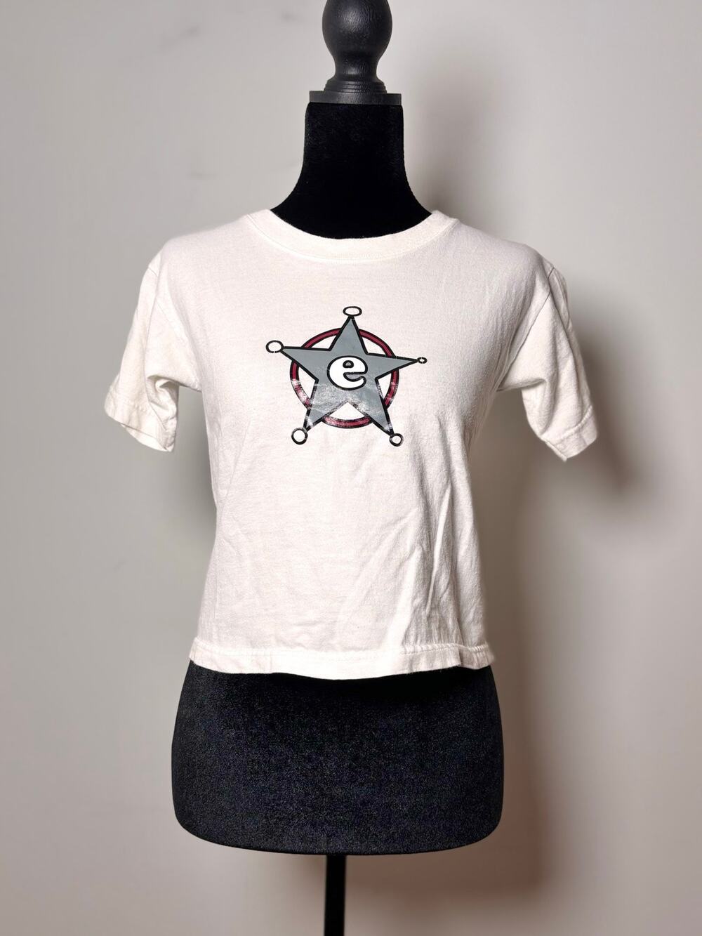 Vtg Y2K Esprit de Corps Sportif White Baby Tee Western Logo Size S/M